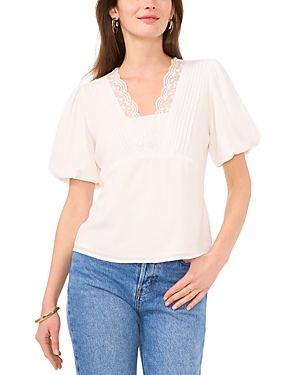 Shop Vince Camuto Pintucked Lace Trim Top In New Ivory