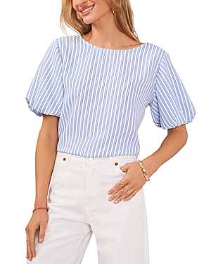 Shop Vince Camuto Striped Puff Sleeve Top In Airy Blue