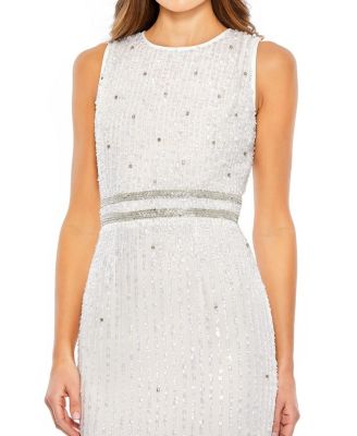 Sleeveless High Neck Beaded Midi Sheath Dress