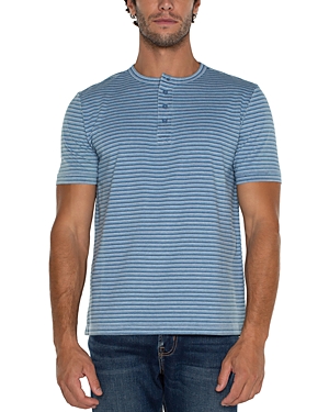 Shop Liverpool Los Angeles Striped Short Sleeve Henley In Blue/white