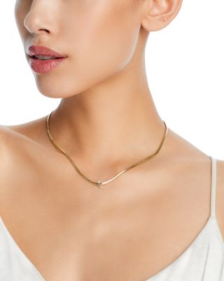 14K Yellow Gold Mixed Prong Damond Snake Chain Necklace, 16"