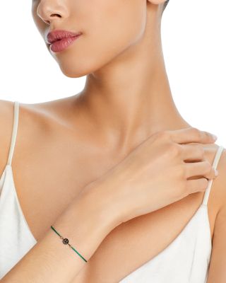 14K Yellow Gold Midi Bitty Smiley Face Green Cord Bracelet