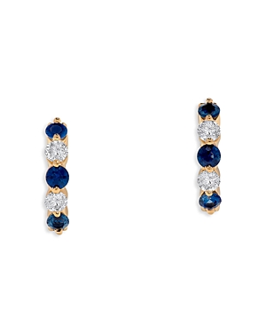 Bloomingdale's Blue Sapphire & Diamond Hoop Earrings in 14K Yellow Gold