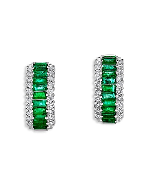 Bloomingdale's Emerald & Diamond Hoop Earrings In 14k White Gold In Green