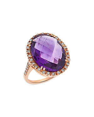 Bloomingdale's Amethyst & Diamond Halo Ring In 14k Rose Gold In Purple