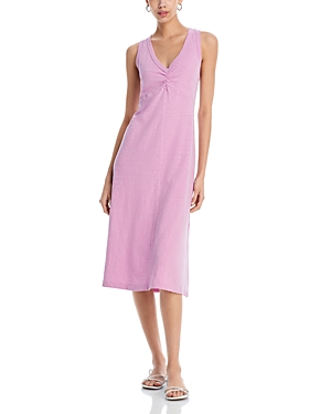 Shop Wilt Fem Cotton Ruched Midi Dress In Orchid
