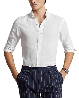 Shop Polo Ralph Lauren Linen Garment Dyed Custom Fit Button Down Shirt In White