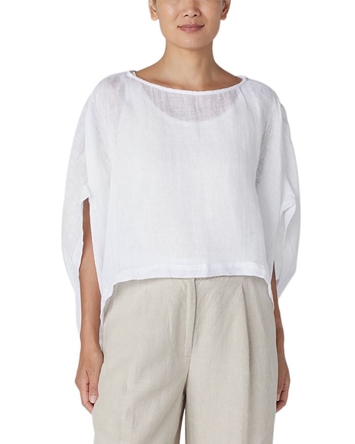 EILEEN FISHER Womens White Striped Long Sleeve Boat Neck Wear To Work Top
