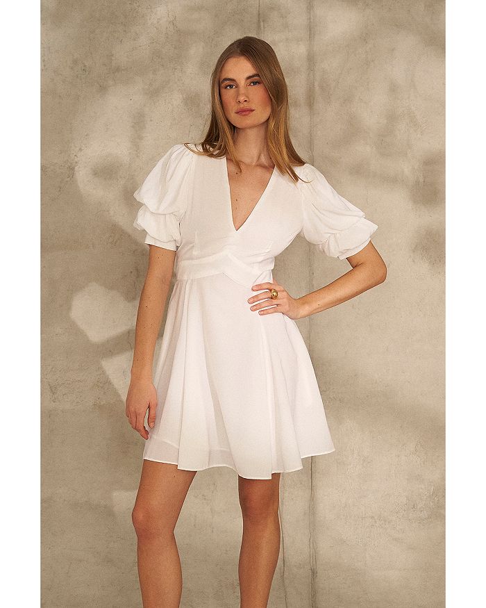 Shop 1.state Bubble Sleeve V Neck Dress In Ultra White