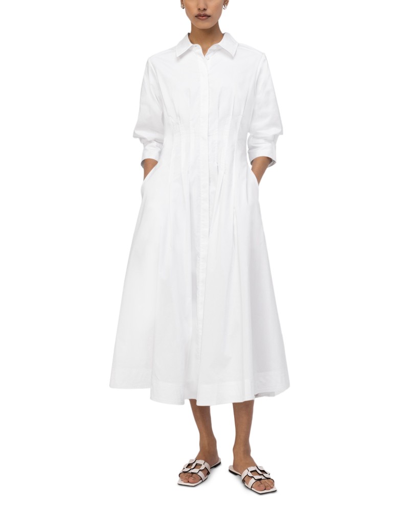Simkhai Jazz Poplin Pintuck Midi Dress in White