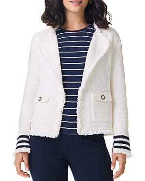 Shop Nic + Zoe Nic+zoe Subtle Stripe Fringe Trim Jacket In Cream Multi