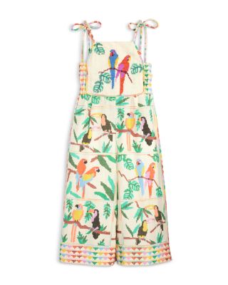 FARM Rio - Girls' Stitched Birds Scarf Romper - Little Kid, Big Kid