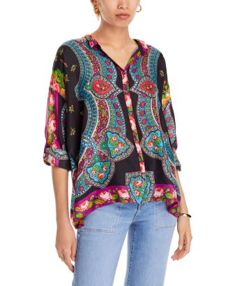 Johnny Was Rose Spark Seline Silk Blouse | Bloomingdale's