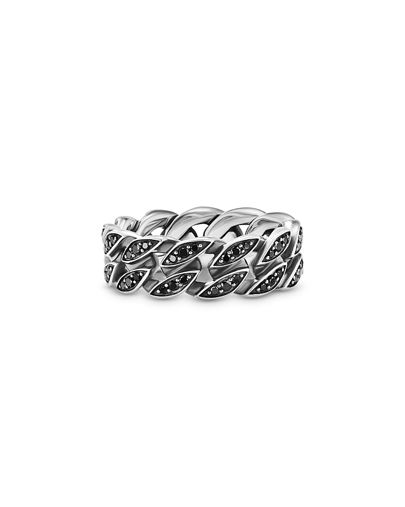 David Yurman Men's Curb Chain Band Ring in Sterling Silver with Black Diamonds, 8mm