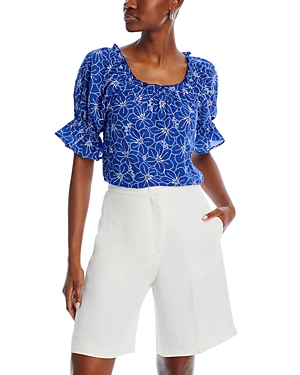 Status By Chenault Floral Puff Sleeve Blouse In Blue