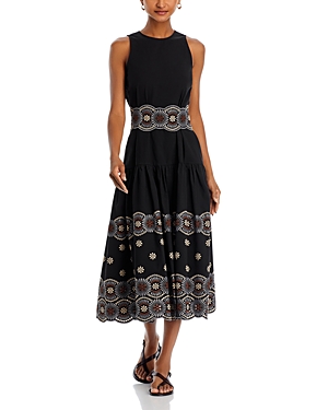 Shop Vanessa Bruno Alais Embroidered Midi Dress In Noir