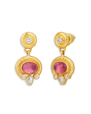 Gurhan 24K Yellow Gold Pink Tourmaline and Diamond Drop Earrings