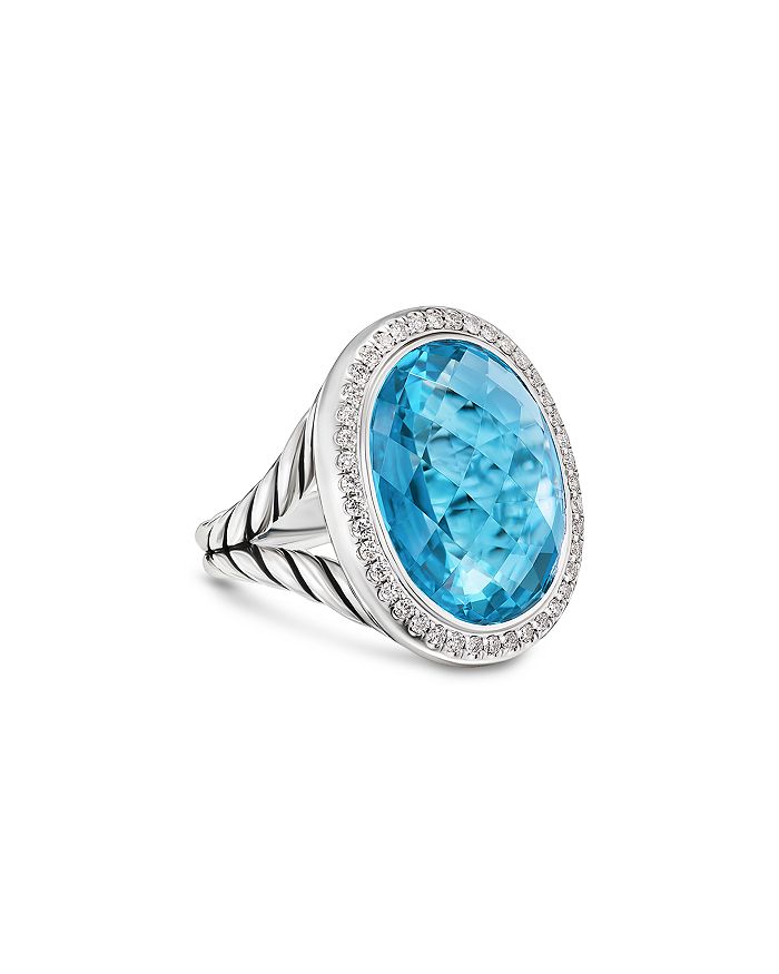 David Yurman Albion Oval Ring in Sterling Silver with Blue Topaz and Diamonds 21mm Bloomingdale s