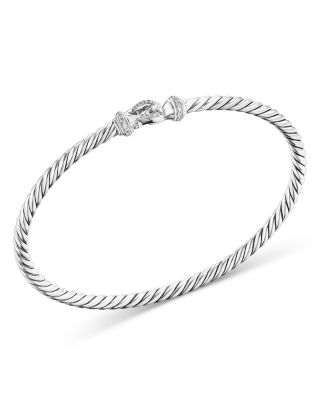 David Yurman Sterling Silver Classic Cable Pave Diamond Buckle Bracelet