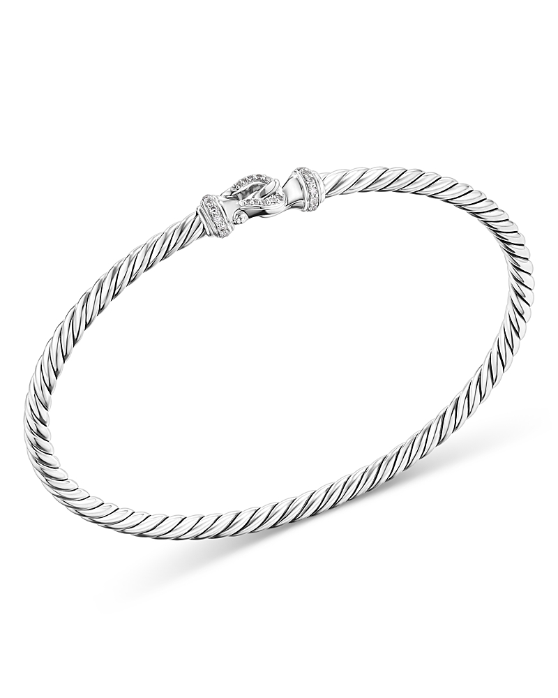 David Yurman Sterling Silver Classic Cable Pave Diamond Buckle Bracelet