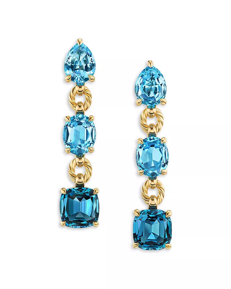 David Yurman 18K Yellow Gold Marbella Blue Topaz & Hampton Blue Topaz Drop Earrings
