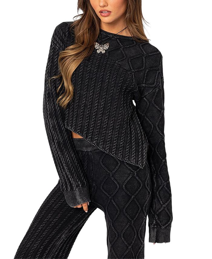Edikted Toni Acid Wash Cable Knit Sweater Bloomingdale s