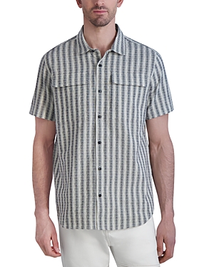 Karl Lagerfeld Paris White Label Cotton Textured Stripe Short Sleeve Shirt