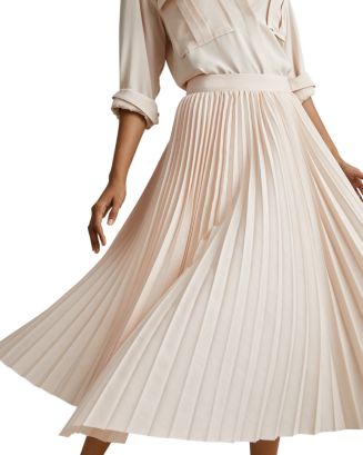 【海外限定】REISSスカート☆Champagne Neutral Seren Pleated M Reiss Pleated Asymmetric Midi Skirt in Champagne - REISS