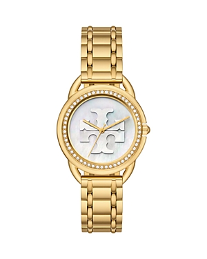 Shop Tory Burch The Miller Watch, 34mm In White/gold