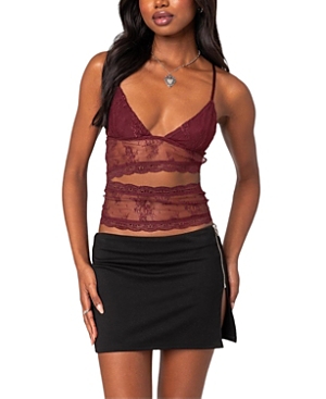 Edikted Spice Cutout Sheer Lace Camisole In Burgundy