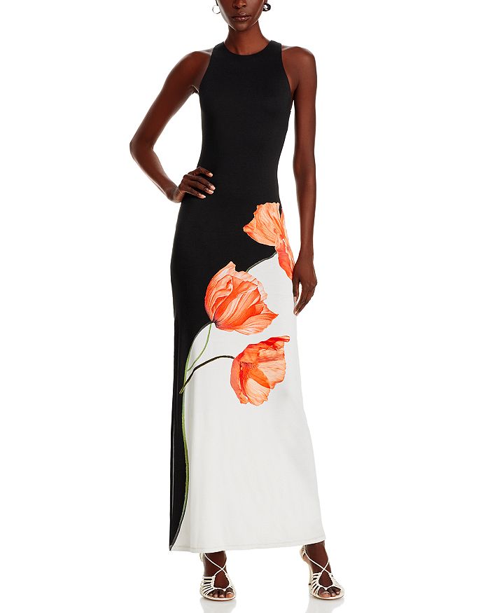 Shop Alice And Olivia Pania Racerback Floral Maxi Dress In Black Floral