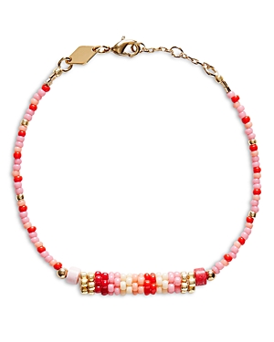 Shop Anni Lu Barrel Mixed Bead Bracelet In Pink Multi/gold