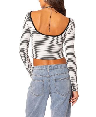 Striped Scoop Back Long Sleeve Top