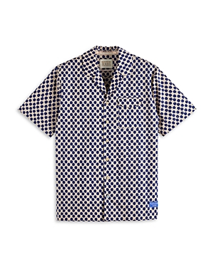 Shop Scotch & Soda Cotton Printed Relaxed Fit Button Down Camp Shirt In Polka Navy Blue