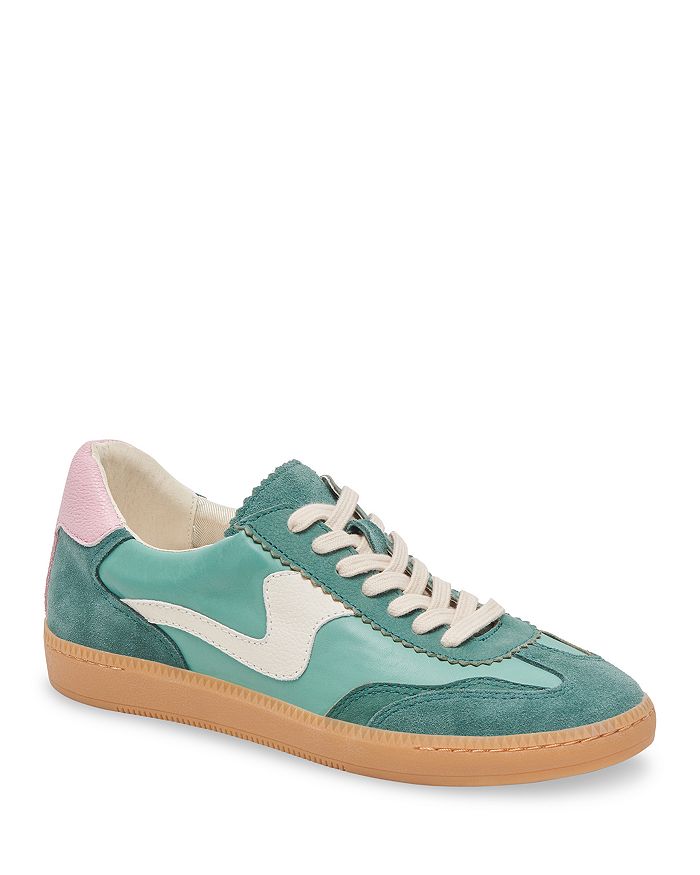 Shop Dolce Vita Women's Notice Low Top Sneakers In White/green Leather