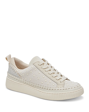Shop Dolce Vita Women's Nicona Embellished Lace Up Low Top Sneakers In Vanilla Pearls