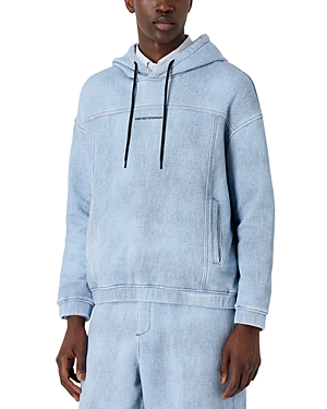 Cotton French Terry Jersey Denim Effect Print Regular Fit Hoodie