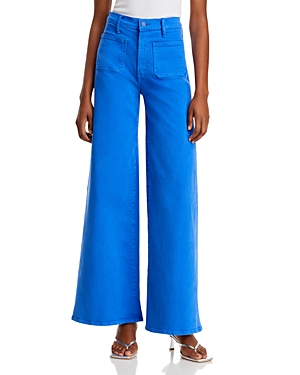 High Rise Patch Pocket Wide Leg Jeans in Snorkel Blue