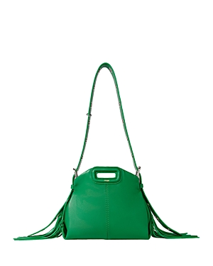Shop Maje Miss M Smooth Leather Mini Bag In Green