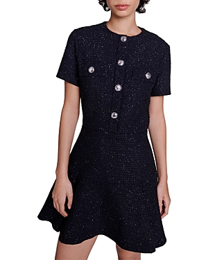 Maje Rateau Tweed Button Front Dress