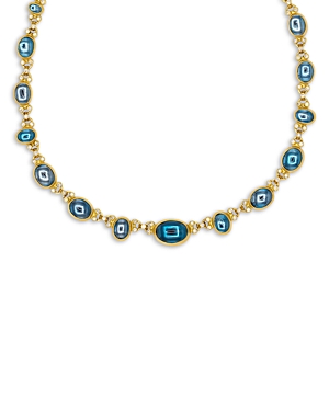 24K Yellow Gold Rune Blue Topaz & Diamond One of a Kind Collar Necklace, 16.5-18.5