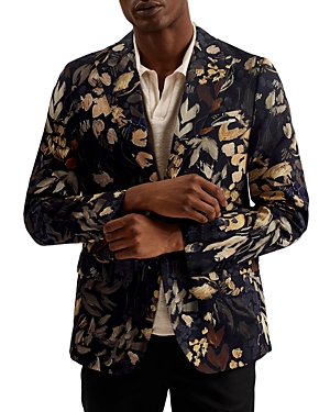 Ted Baker Emilioj Cotton Jersey Floral Slim Fit Suit Jacket In Black