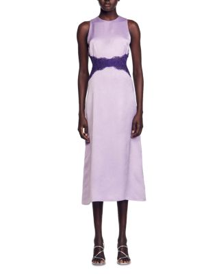 Sandro Blooma Lace Trim Midi Dress