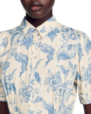 sandro printed shirt dress Sandro Ferrone abstract-print Pleated Shirt Dress | Pink