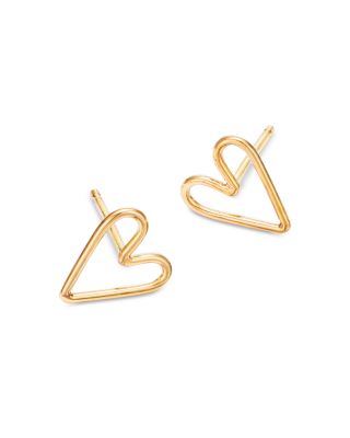 14K Yellow Gold Classic Open Heart Stud Earrings