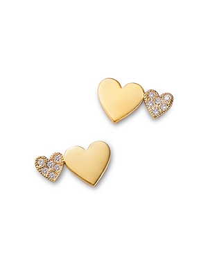 14K Yellow Gold Midi Bitty Symbols Diamond Double Heart Stud Earrings