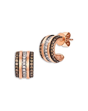 Bloomingdale's Brown & White Diamond Huggie Hoop Earrings In 14k Rose Gold, 0.51 Ct. T. W. In Brown/pink