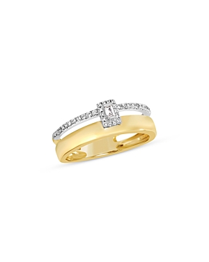 Diamond Baguette & Round Double Band Engagement Ring in 14K White & Yellow Gold, 0.10 ct. t.w.