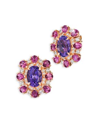 Bloomingdale's Fine Collection Amethyst, Pink Tourmaline & Champagne Diamond Halo Stud Earrings in 14K Rose Gold