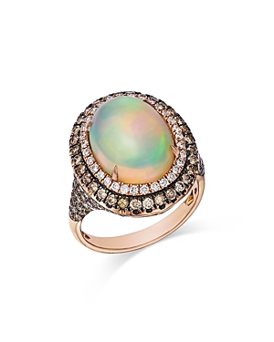 Ethiopian Opal & Diamond Halo Statement Ring in 14K Rose Gold